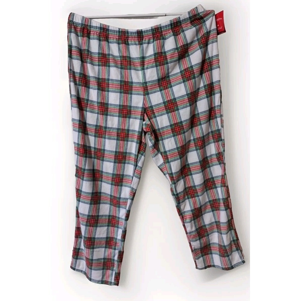 Pajama Pants Wondershop White Red Green‎ Plaid 2X Womens Holiday Cozy Core Retro